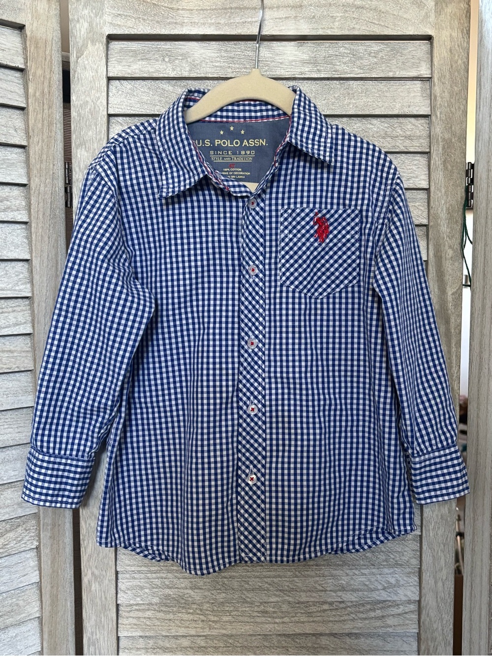 USPA Boy 4T Blue Checkered Dress Shirt Preppy Classic Polo Designer Long Sleeve